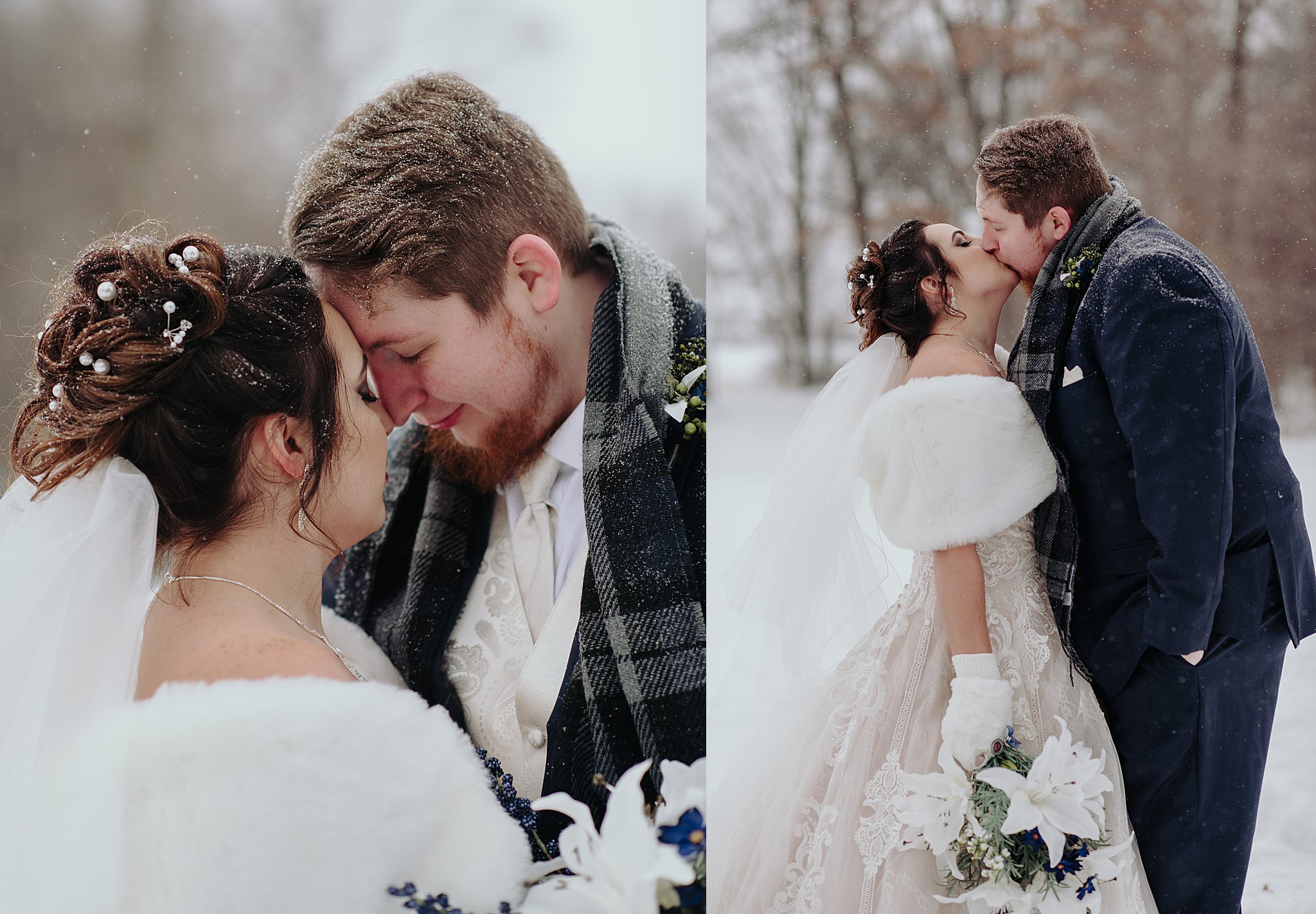 snowy bride and groom